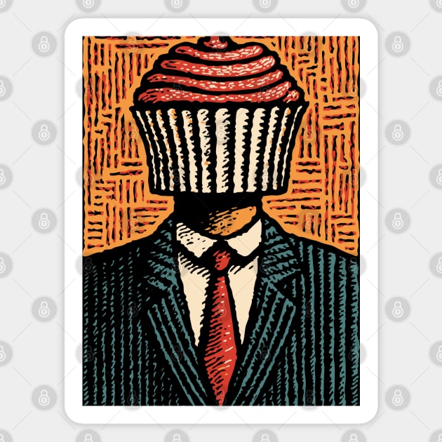 Surreal Cupcake Head Man in a Suit Artwork Magnet by TuncGK